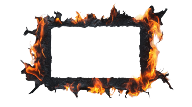 Fiery frame with flames on transparent background. Transparent background