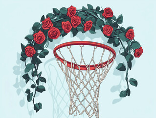 Roses around a Basketball Hoop Net Rim