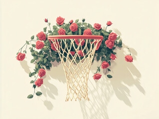 Roses around a Basketball Hoop Net Rim