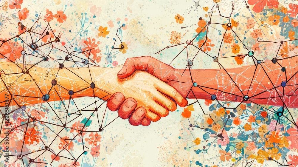 Poster colorful handshake with abstract background representing connection