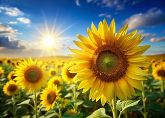 Vibrant Sunflowers in Summer Field, Copy Space for Text, Right Side Composition