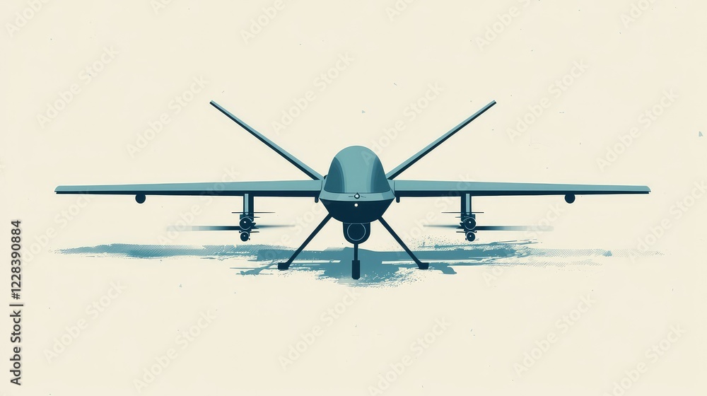 Poster futuristic drone front view with smooth lines and neutral background