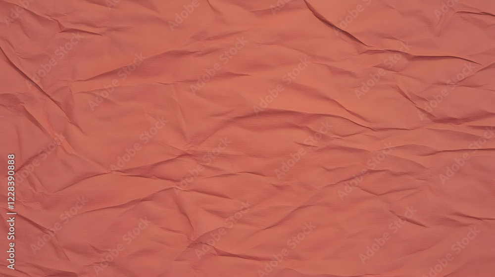 Poster crumpled coral paper texture forms an abstract background with elegant wrinkles and folds.