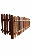 A section of a classic wooden picket fence stands isolated against a white background, perfect for design projects.