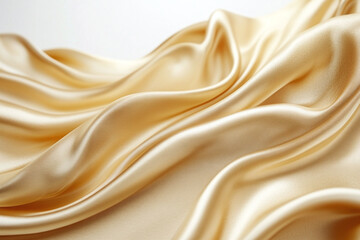 Fototapeta premium Elegant Golden Silk with Flowing Fabric Folds, Warm Beige Tones, and Luxurious Satin Texture for Premium Backdrops and Graceful Designs