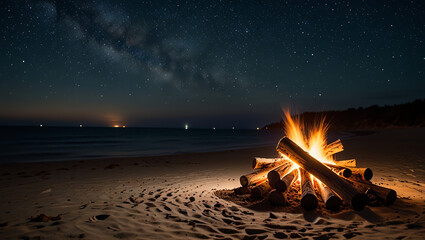 bonfire at sunset on the beach