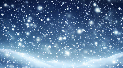 Obraz premium Magical night scene of a snowy landscape under a starlit sky where gentle snowflakes fall creating a serene and enchanting winter wonderland atmosphere. Starlit Falls. Illustration