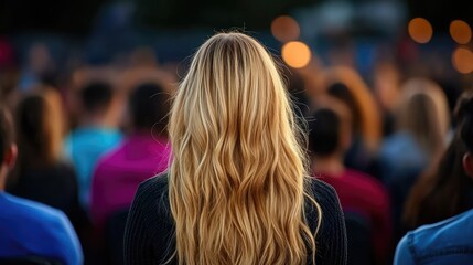 Woman with long blonde hair at outdoor concert