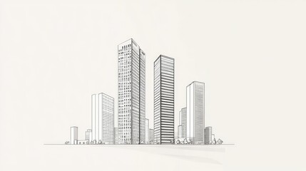 Urban Skyscraper Cityscape Outline in Minimalist Design Style