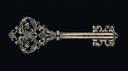 Ornate Vintage Key with Intricate Design on Dark Background