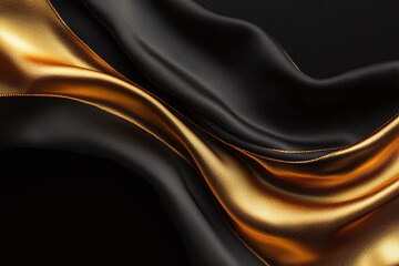 Luxurious Gold and Black Silk Fabric with Elegant Satin Folds, Shimmering Metallic Texture, and Premium Design for Glamorous Backdrops