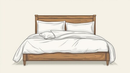 Cozy and Inviting Wooden Bed with White Bedding and Pillows