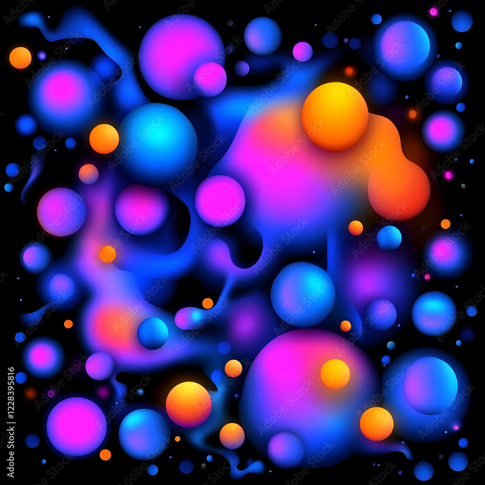 Aufkleber abstract 3d spheres flow dynamically in vibrant colors on a dark background