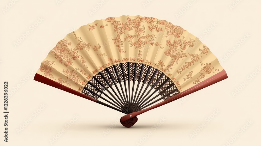 Poster elegant decorative fan with intricate floral patterns and design