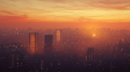 Urban Cityscape at Dusk with Glowing Lights and Illumination