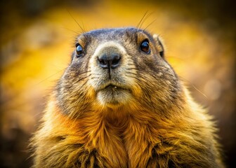 Vintage Close-Up Headshot of a Yellow-Bellied Marmot