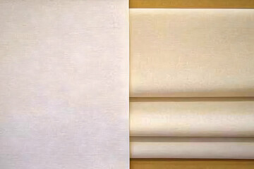 Abstract Background Texture Features Stacked Beige Papers and Large Empty Space with Light Colors Softly