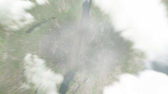 Earth zoom in from space to Yonkers, New York, USA. Followed by zoom out through clouds and atmosphere into space. Satellite view. Travel intro. Images from NASA