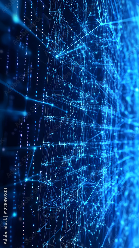 Poster abstract blue network glowing grid background connects data rapidly and efficiently with digital str