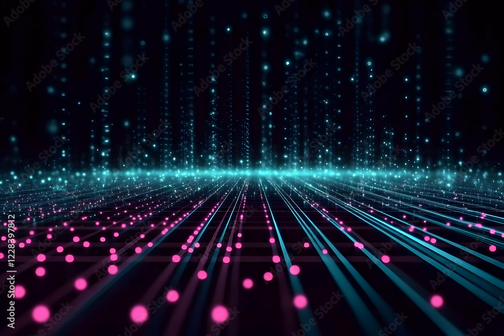 Poster abstract background shows glowing lines and particles beautifully in a dark space with dynamic light