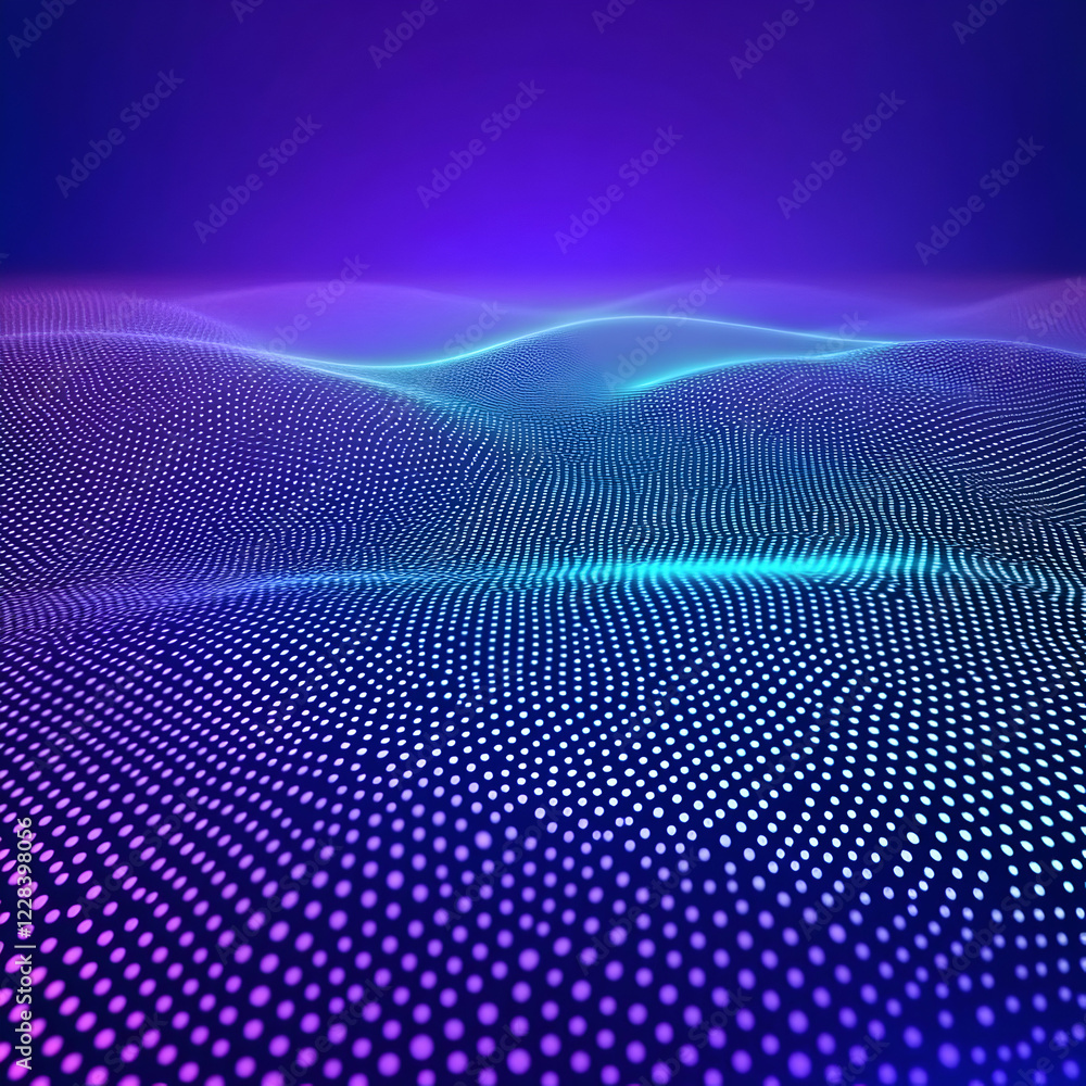 Poster abstract background creates wavy pattern with dots in purple and blue hues dynamically