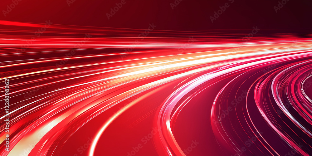 Poster high speed curves of driving line with light neon effect. red and yellow glowing dynamic trace of fa