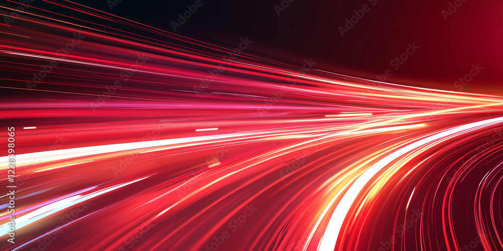 Poster high speed curves of driving line with light neon effect. red and yellow glowing dynamic trace of fa