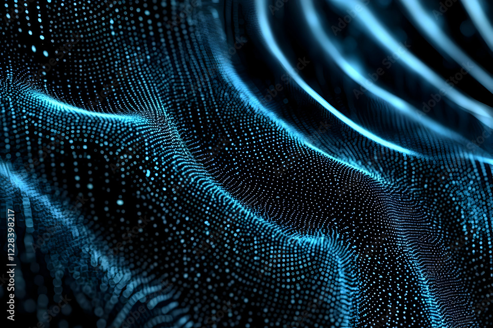 Poster abstract blue particle wave flows smoothly in digital space with dynamic energy