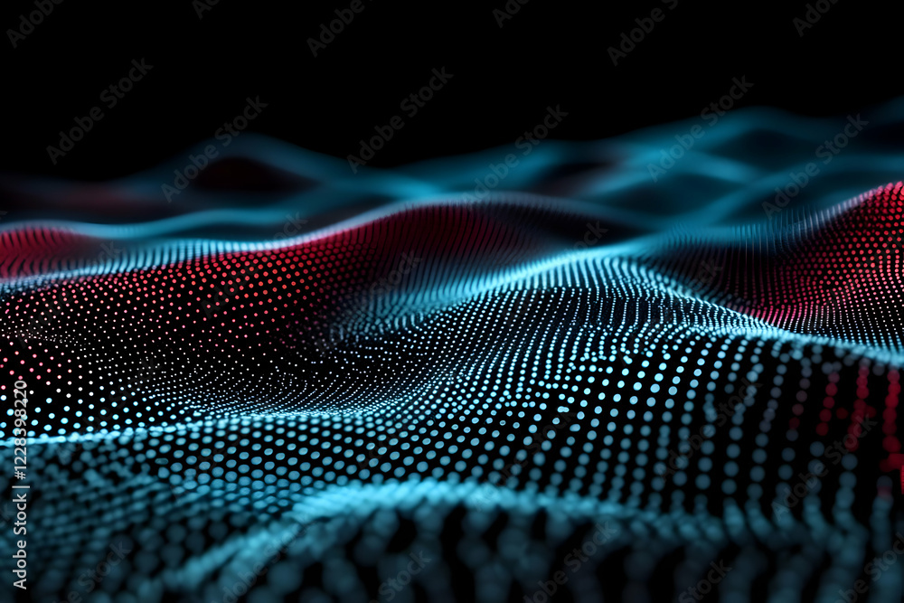 Aufkleber abstract 3d dotted wave background flows smoothly with red and blue gradient lighting