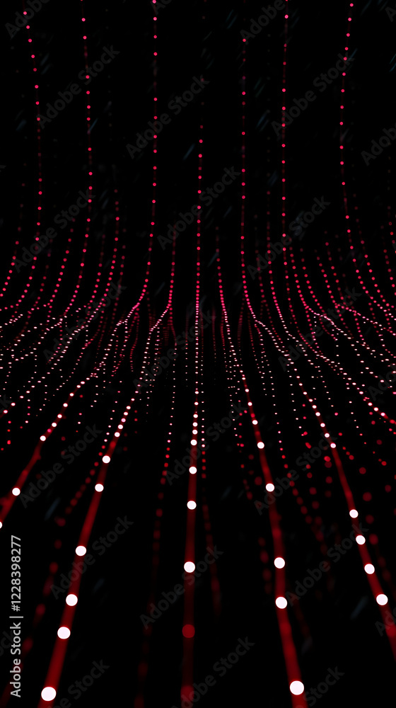 Poster abstract background shows glowing red dots forming vertical lines on a dark backdrop.