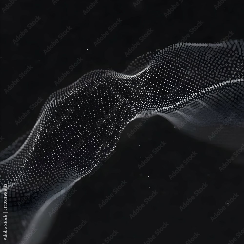 Poster abstract particle wave flows smoothly in dark background with dynamic motion