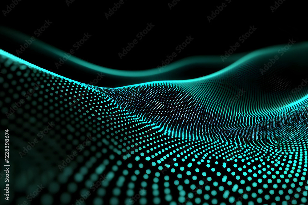 Aufkleber abstract 3d background forms glowing waves of turquoise dots seamlessly on a dark backdrop