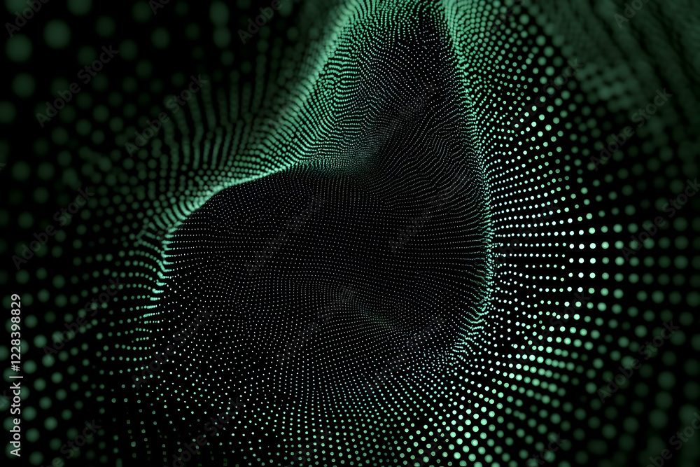 Poster abstract 3d green dotted tunnel creates a dynamic and intriguing visual experience