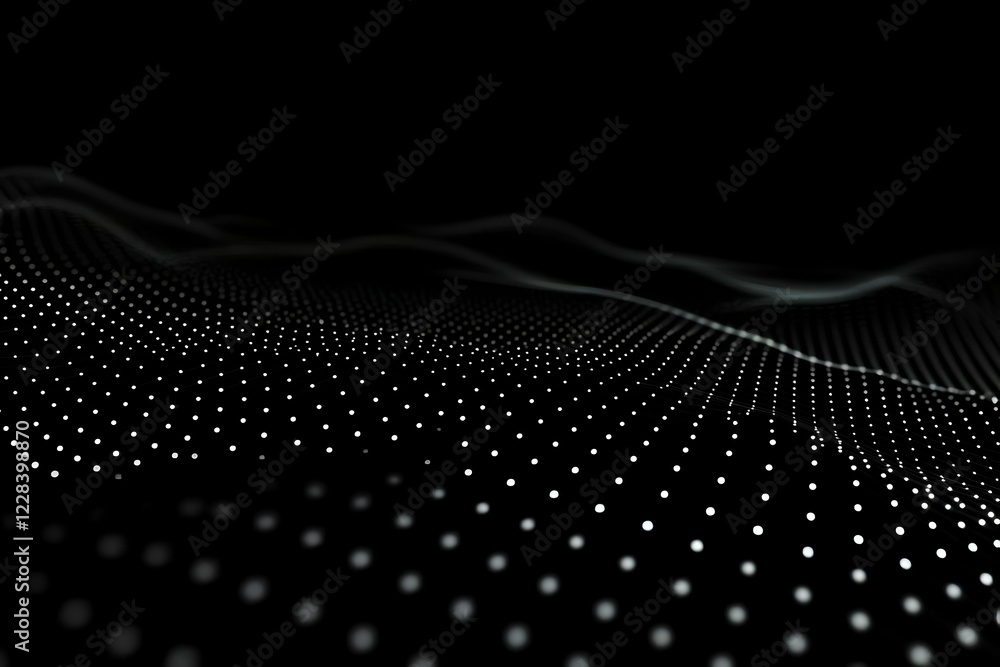 Poster abstract background with wavy dotted surface on black background creates dynamic visual.
