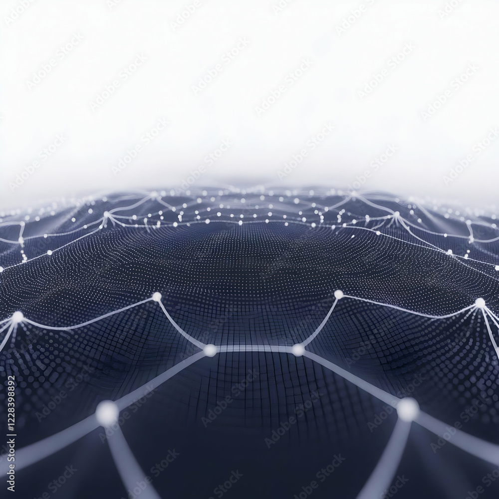 Poster abstract 3d background creates a futuristic landscape with interconnected nodes and glowing lines dy