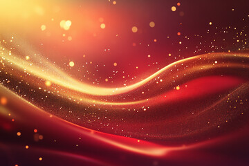 Elegant Golden Waves Flowing Over Vibrant Red Background, Luxury Abstract Design with Smooth Metallic Texture and Festive Curves