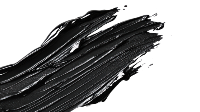 Dynamic black brush strokes on a clear backdrop. Transparent background