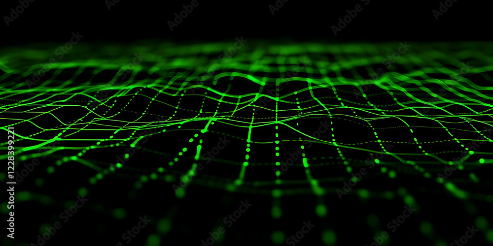 Poster abstract 3d green waveforms flowing seamlessly on a dark background