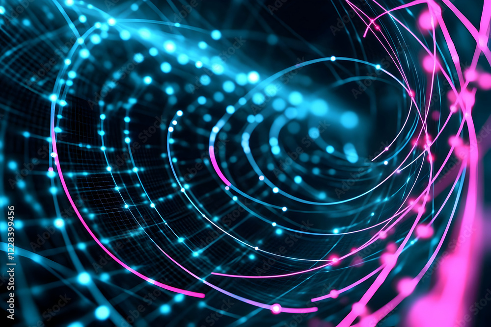 Poster abstract background creates dynamic swirling light trails and glowing particles with blur effect