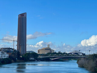 Obraz premium View from Isabella II Bridge over the Guadalqivir River in Seville, Spain