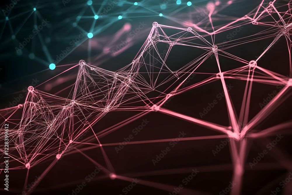 Poster abstract 3d network structure connects nodes dynamically in cyberspace with digital connections.