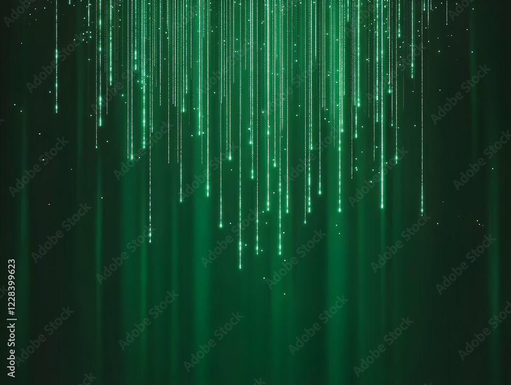 Poster abstract green light trails background with cascading particles elegantly flowing downward
