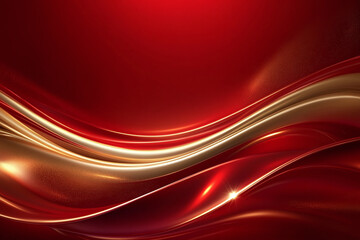 Elegant Golden Waves Flowing Over Vibrant Red Background, Luxury Abstract Design with Smooth Metallic Texture and Festive Curves