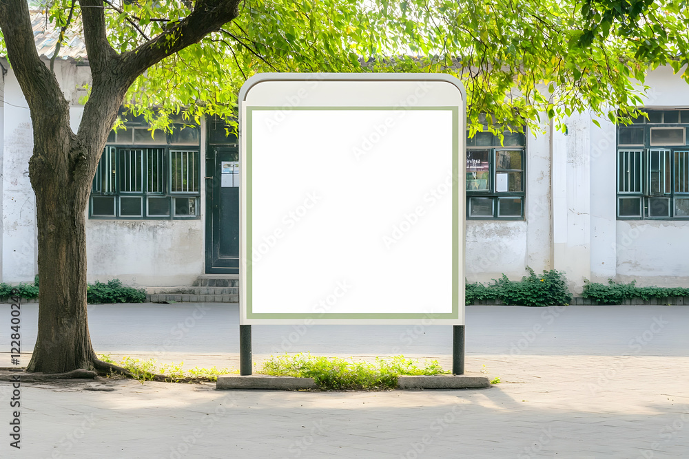 Poster blank billboard stands tall with building and tree background quietly displays information effective