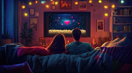 Cozy Movie Night with Couples Enjoying Romantic Film at Home