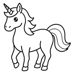 Cute Silhouette Unicorn Line Art Black Vector Carton Illustratio