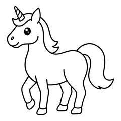 Cute Silhouette Unicorn Line Art Black Vector Carton Illustratio