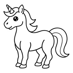 Cute Silhouette Unicorn Line Art Black Vector Carton Illustratio