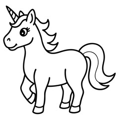 Cute Silhouette Unicorn Line Art Black Vector Carton Illustratio