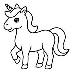 Cute Silhouette Unicorn Line Art Black Vector Carton Illustratio